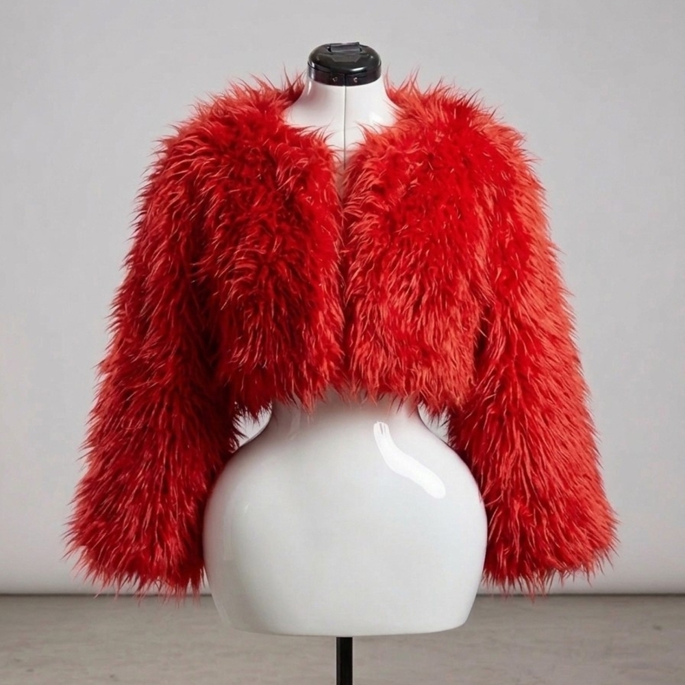 Hot & Delicious Vibrant Red Faux Fur Cropped Coat